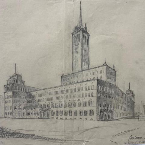 Entwurf des Rathauses von Hermann Billing 