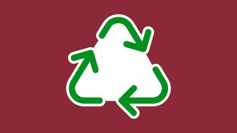 weißes Icon Recyclingkreislauf auf farbigem Hintergrund, als Symbol u.a. für nachhaltigen Konsum stehend 