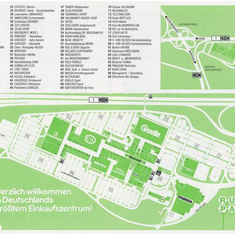 Wegweiser des Ruhrparks zur Wiederöffnung nach dem dritten Erweiterungsumbau 1987