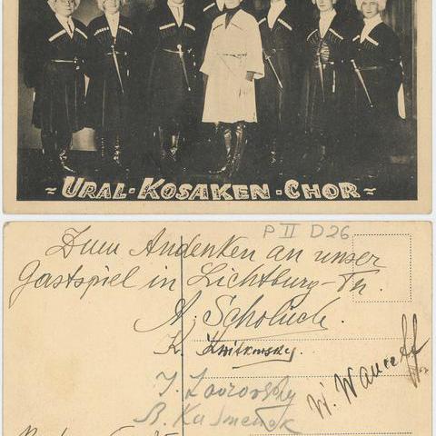 Postkarte „Ural-Kosaken-Chor“, Vorder- und Rückseite